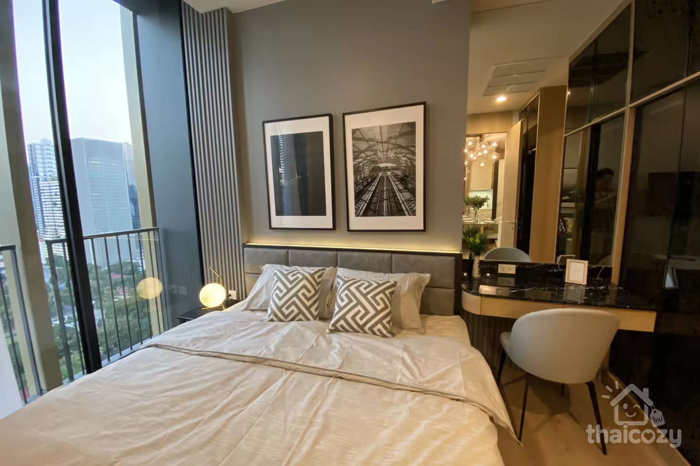 A semi-furnished unit with two bedroom and two bathroom features unblocked views of sukhumvit. photo 2